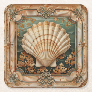 Porta-copo De Papel Quadrado Decorativo de Arte Nouveau de Seashell Elegante