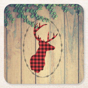 Porta-copo De Papel Quadrado Deer Head com Antlers em Planícies de Madeira com