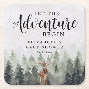 Porta-copo De Papel Quadrado Deer Misty Pine Forest Adventure Chá de fraldas