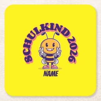 Porta-copo De Papel Quadrado DEIN NAME - Schulkind 2026 Bienen Design