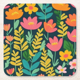 Porta-copo De Papel Quadrado Deixa flores design coloridas