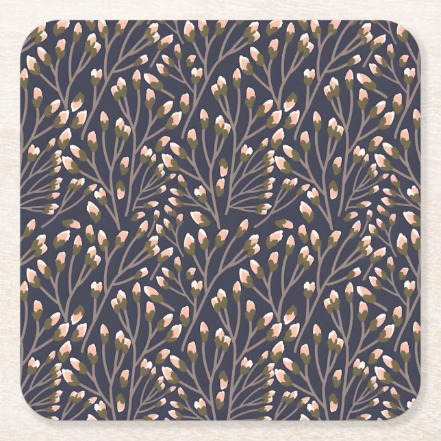 Porta-copo De Papel Quadrado Delicate Pink Buds on Brown Branches (Frente)