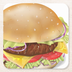 Porta-copo De Papel Quadrado Delicioso hambúrguer ou cheeseburger.