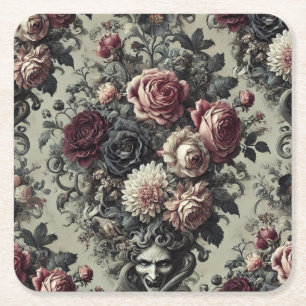 Porta-copo De Papel Quadrado 🩸 Dellamorte Dellamore – Design Floral Gótico
