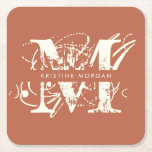 Porta-copo De Papel Quadrado Denominação do monograma de tipografia chic terrac<br><div class="desc">Denominação do monograma de tipografia chic terracotta</div>