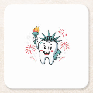 Porta-copo De Papel Quadrado Dental Squad 4 de julho Dentista Engraçado America