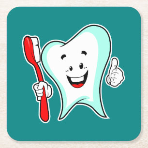 Porta-copo De Papel Quadrado Dente feliz com cuidado dentário com escova de den