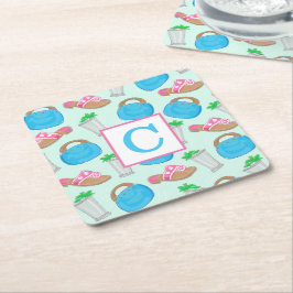 Porta-copo De Papel Quadrado Derby Mint Julep Preppy Monograma