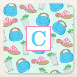 Porta-copo De Papel Quadrado Derby Mint Julep Preppy Monograma