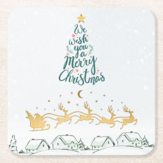 Porta-copo De Papel Quadrado Desejamos a você uma tipografia de árvore de Natal