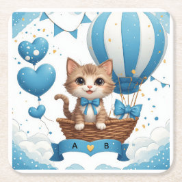 Porta-copo De Papel Quadrado Desejos de Chás de Bebê do Gatinho Azul 🐱