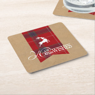 Porta-copo De Papel Quadrado Desejos Quentes Kraft & Xadrez Vermelho ID589
