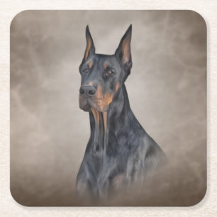 Porta-copo De Papel Quadrado Desenhando cão Doberman