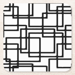 Porta-copo De Papel Quadrado Desenho Artístico de Quadrados Pretos Entrelaçados