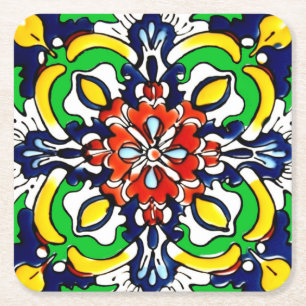 Porta-copo De Papel Quadrado Desenho de Azulejo de Terracota Talavera Mexicana 