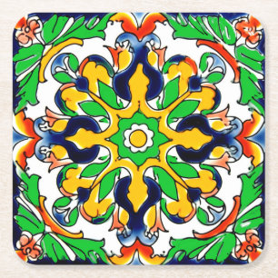 Porta-copo De Papel Quadrado Desenho de Azulejo de Terracota Talavera Mexicana 