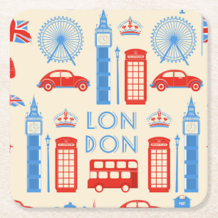 Porta-copo De Papel Quadrado Desenho de Cartoon em Londres, bonito e colorido