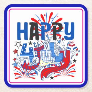 Porta-copo De Papel Quadrado Desenho de Celebração Patriótica do 4 de Julho Fel
