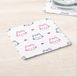 Porta-copo De Papel Quadrado Desenho de Gato de Design Fofo com Padrão de Coraç