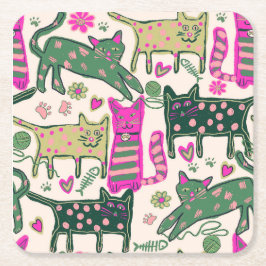 Porta-copo De Papel Quadrado Desenho de Gatos Retrô
