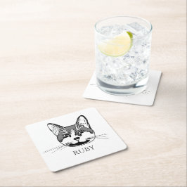 Porta-copo De Papel Quadrado Desenho de Mão Personalizada de Gato Tuxedo