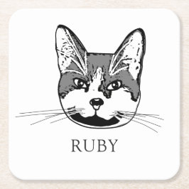 Porta-copo De Papel Quadrado Desenho de Mão Personalizada de Gato Tuxedo