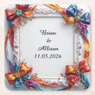 Porta-copo De Papel Quadrado Desenho de Moldura Floral Elegante para Casamento