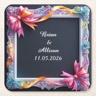 Porta-copo De Papel Quadrado Desenho de Moldura Floral Elegante para Casamento