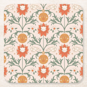 Porta-copo De Papel Quadrado Desenho de padrão contínuo de explosão solar flora