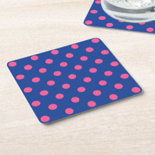Porta-copo De Papel Quadrado Desenho de padrão de bolinhas rosa sobre azul