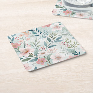 Porta-copo De Papel Quadrado Desenho de Padrão de Flores