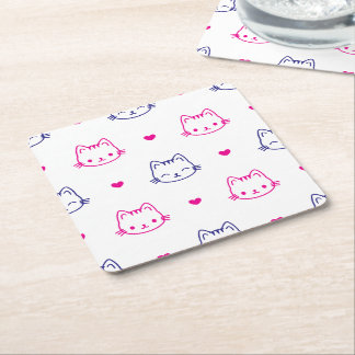Porta-copo De Papel Quadrado Desenho de padrão de rosto de gato com corações De