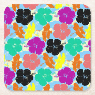 Porta-copo De Papel Quadrado desenho de padrões de flores coloridas