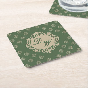 Porta-copo De Papel Quadrado Desenho Estilizado de Foulard em Verde Sage