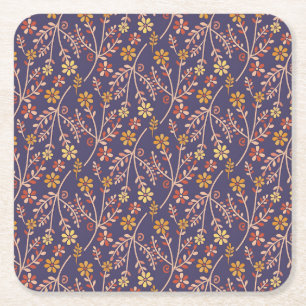 Porta-copo De Papel Quadrado Desenho Floral Caprichoso com Vinhas em Fundo Roxo