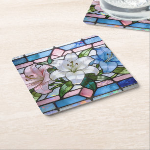 Porta-copo De Papel Quadrado Desenho Floral de Lírio de Vidro Corado Elegante e