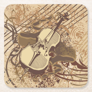 Porta-copo De Papel Quadrado Desenho legal de Violino Grunge Abstrato