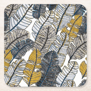 Porta-copo De Papel Quadrado Desenho manual: Folhas tropicais