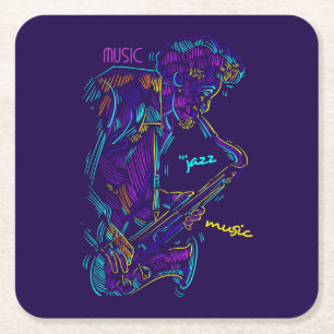 Porta-copo De Papel Quadrado Desenho Neon Abstrato de Música Jazz