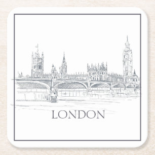 Porta-copo De Papel Quadrado Desenho Skyline do London Bridge Big Ben London