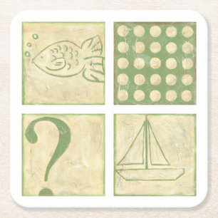 Porta-copo De Papel Quadrado Desenhos dos blocos de madeira de peixe de Charikl