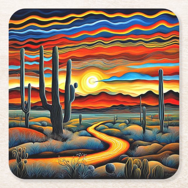 Porta-copo De Papel Quadrado Desert Sunset 2 (Frente)