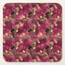 Porta-copo De Papel Quadrado Design 10 da Série Burgundy e Dourada Leopard