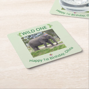 Porta-copo De Papel Quadrado Design de Acento de Aniversário de Elefante Selvag