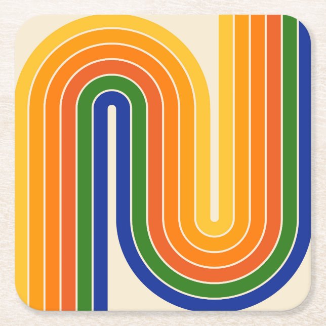 Porta-copo De Papel Quadrado Design de Arco Duplo Geométrico Retroativo (Frente)