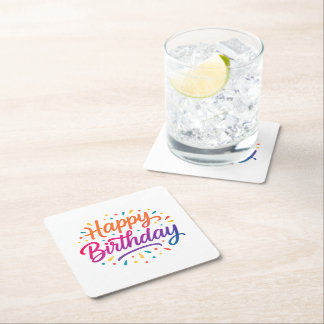 Porta-copo De Papel Quadrado Design de Caligrafia de Aniversário Elegante