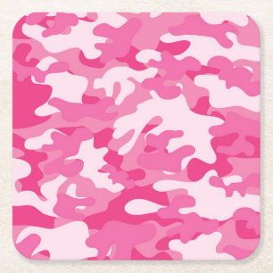 Porta-copo De Papel Quadrado Design de Camo Cor-de-Rosa e Branco