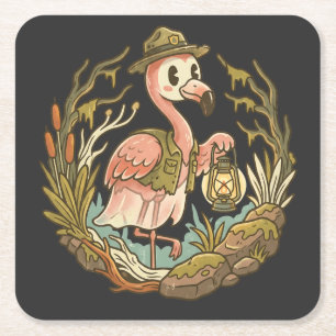 Porta-copo De Papel Quadrado Design de Flamingo Pantanoso Assustador Vintage