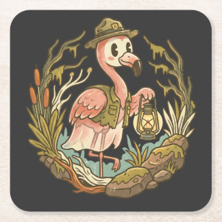 Porta-copo De Papel Quadrado Design de Flamingo Pantanoso Assustador Vintage