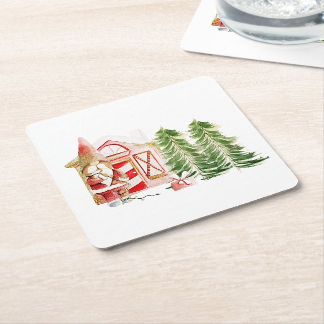 Porta-copo De Papel Quadrado Design de Gnome de NATAL 2 (Inclinado)